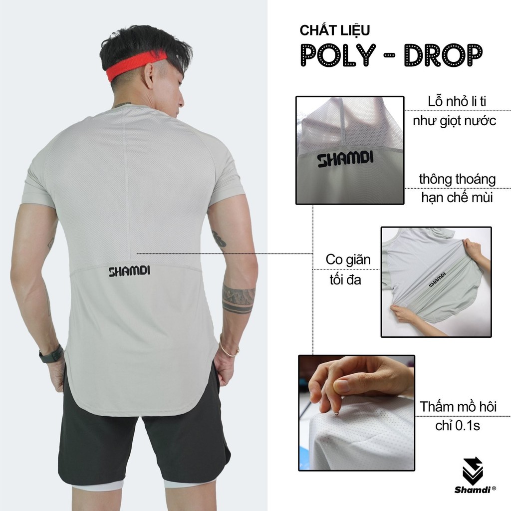 Đồ tập gym nam SHAMDI bộ thể thao tập gym, vải Poly Drop giúp thỏa mái khi vận động 942-945-2