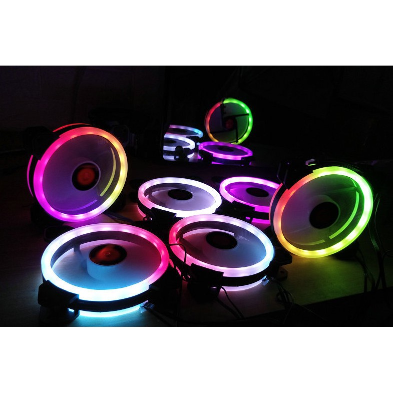 Bộ 3 Quạt Tản Nhiệt, Fan Case Coolmoon Ver 2 Led RGB Dual Ring - Kèm Bộ Hub Sync Main, Đổi Màu Theo Nhạc