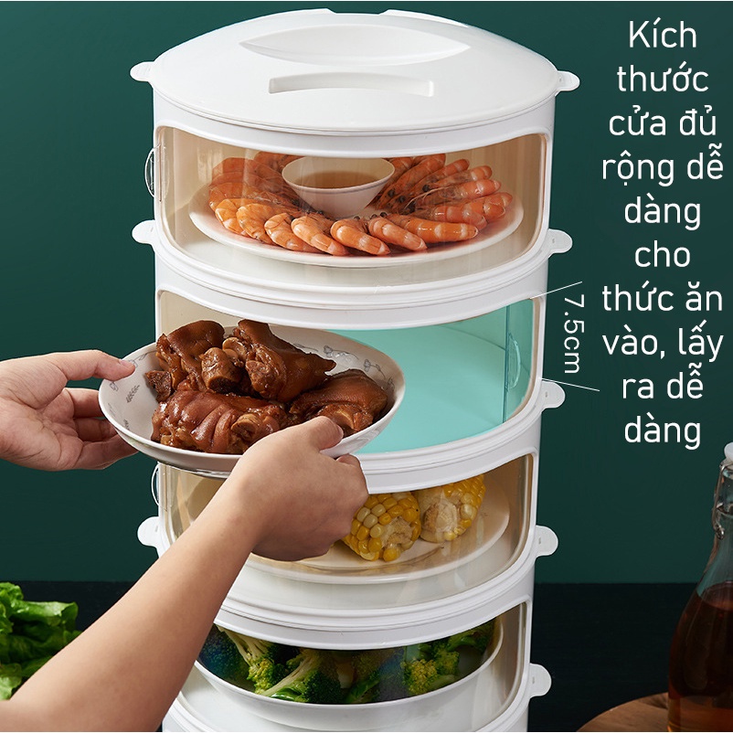 Lồng bàn nhiều tầng giữ nhiệt 5 gấp gọn thông minh đậy thức ăn mini đa năng nhựa trong suốt