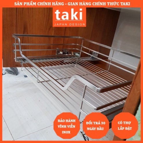 1 ngăn Giá đựng Xoong Nồi tủ phòng bếp Dưới TAKI NAN DẸT INOX 304 Ray Âm Giảm Chấn (BẢO HÀNH VĨNH VIỄN