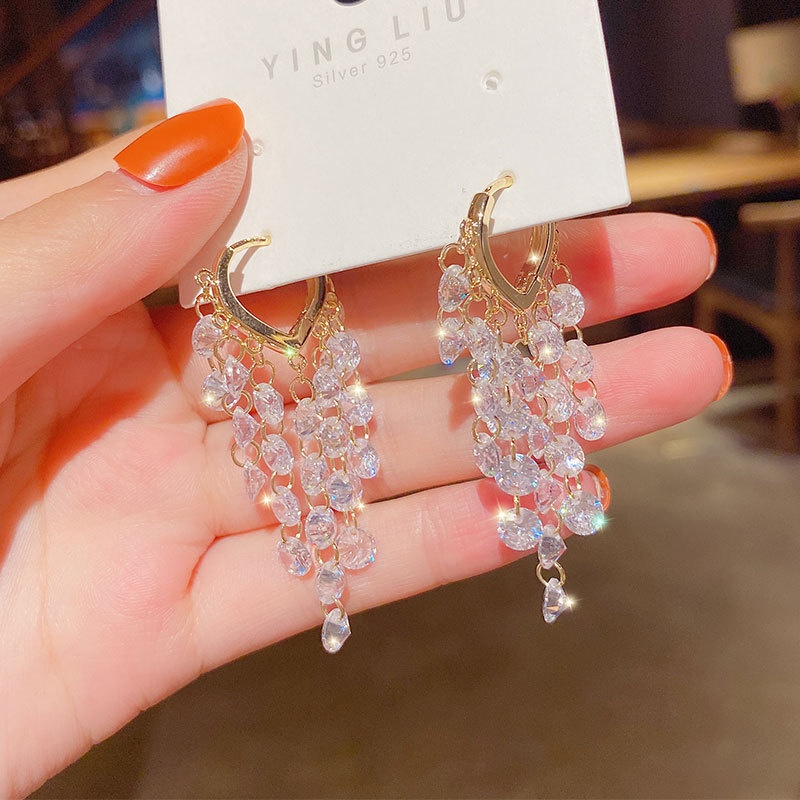 Đôi Khuyên Tai Dài Hình Trái Tim Đính Đá Sang Trọng 2022 Cho Nữ