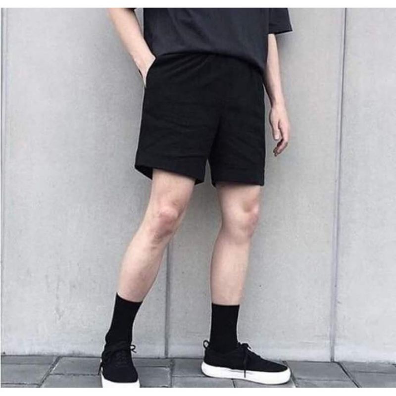 Có bigsize - Quần short unisex đen ống rộng túi có khóa kéo - tron