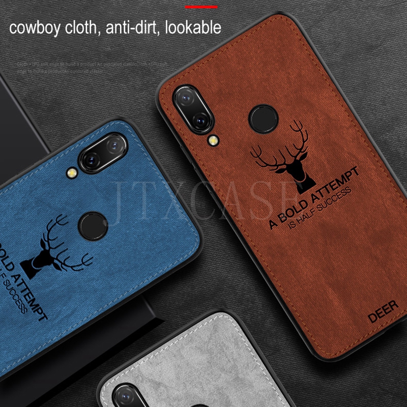 Ốp điện thoại khung silicon mặt vải họa tiết hươu dành cho Huawei Honor 10i 20i 10 8 9 Nova Lite