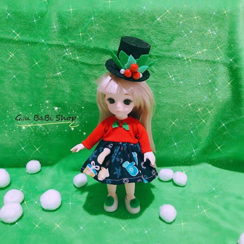 Đầm noel cho búp bê size 1/8 bjd, baboliy, bru,1/6blythe,babies,xinji,animator,ob11,ddf,5inch