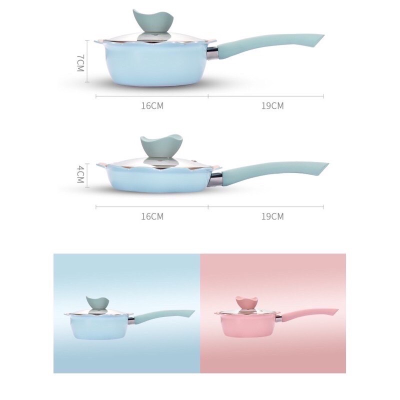 Bộ nồi chảo đá nấu ăn dặm cho bé men đá chống dính kèm chảo và xửng hấp inox cho bé