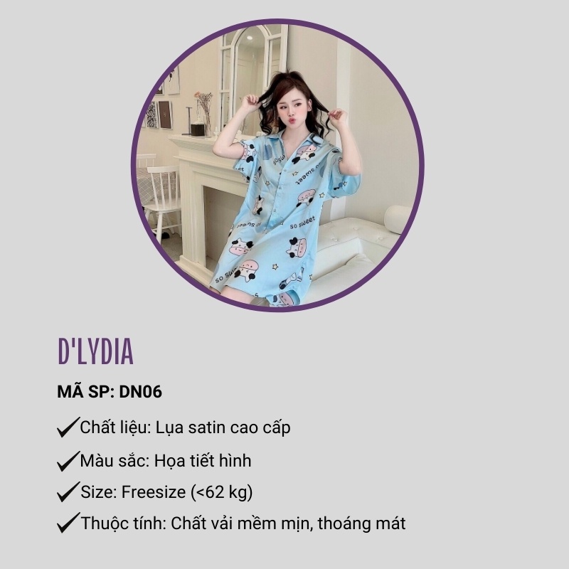 Váy ngủ sơ mi sexy dáng suông lụa satin cao cấp D'LYDIA DB06