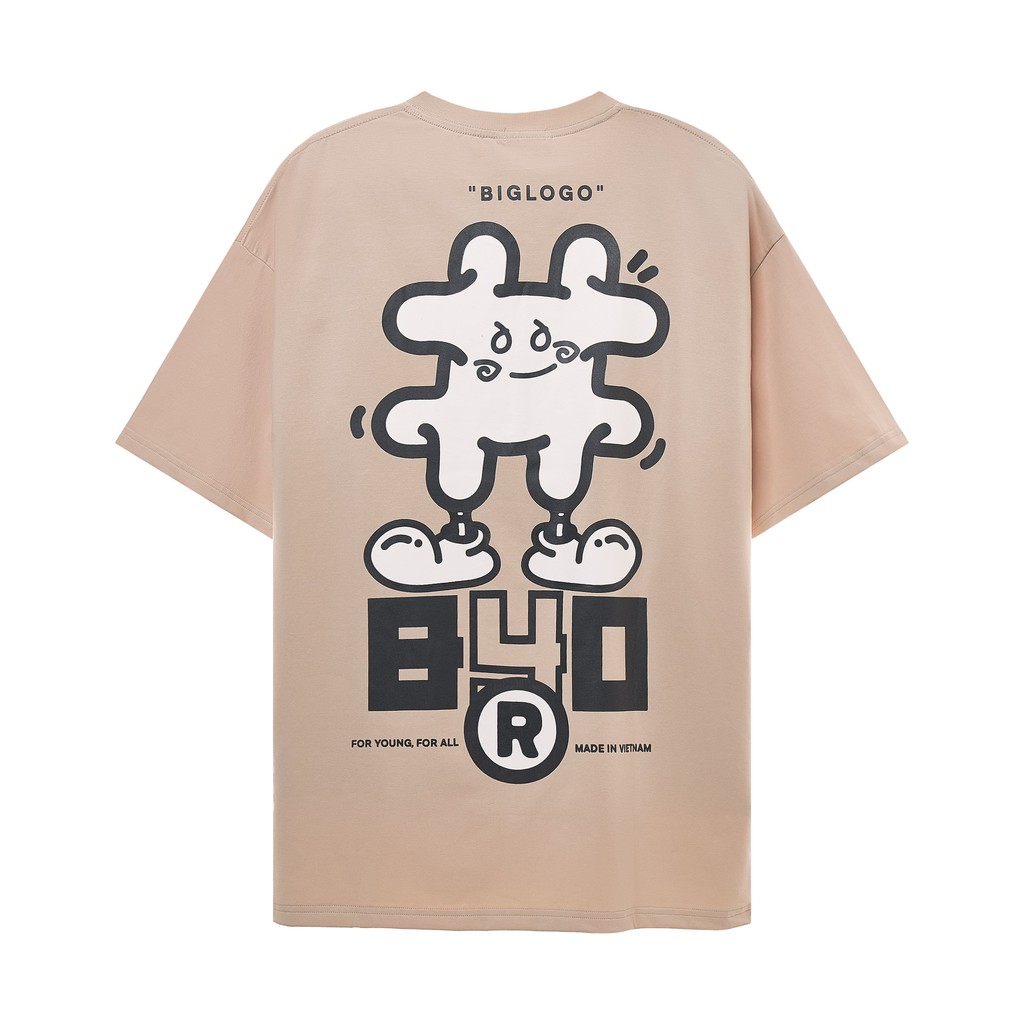 Áo thun tay lỡ 8YO phông Unisex nam nữ Premium Cotton oversize form rộng SIGNATURE - Beige