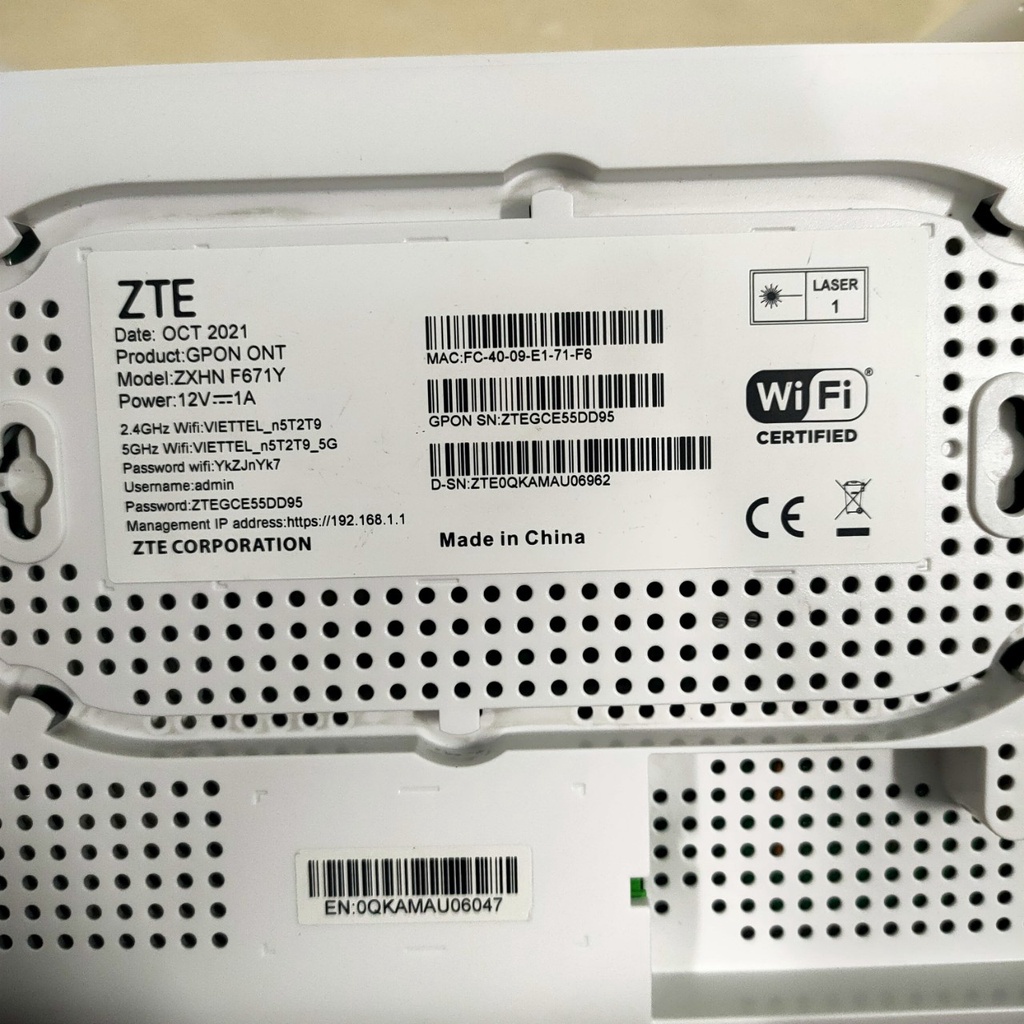 Modem GPON Viettel ZTE ZXHN F670Y, F670L, F671Y phát wifi 2 băng tần
