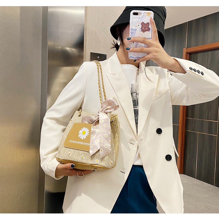 [Mã FAMAYWA2 giảm 10K đơn 50K] Túi cói hoa cúc họa mi phối nơ-Túi cói đeo vai Hàn Quốc - Túi cói đi biển | BigBuy360 - bigbuy360.vn