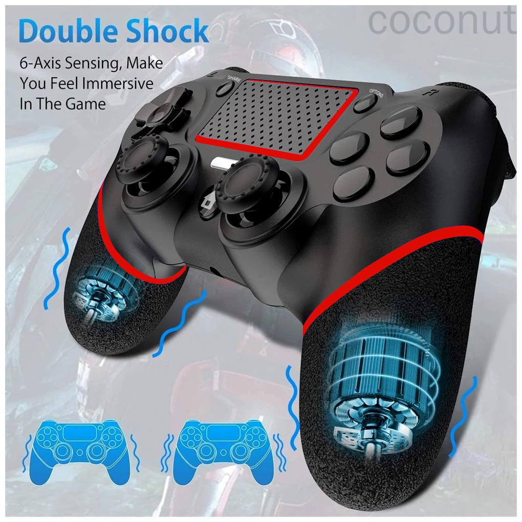 Wireless Gamepad Dual Shock Game Controller Bluetooth Rechargeable Gamepad Replacement for PS4, Black Red coconut