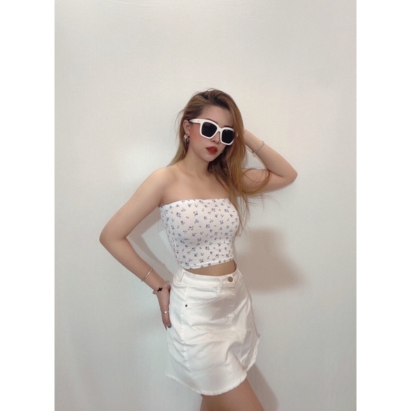 Áo ống áo quây trắng hoa nhí