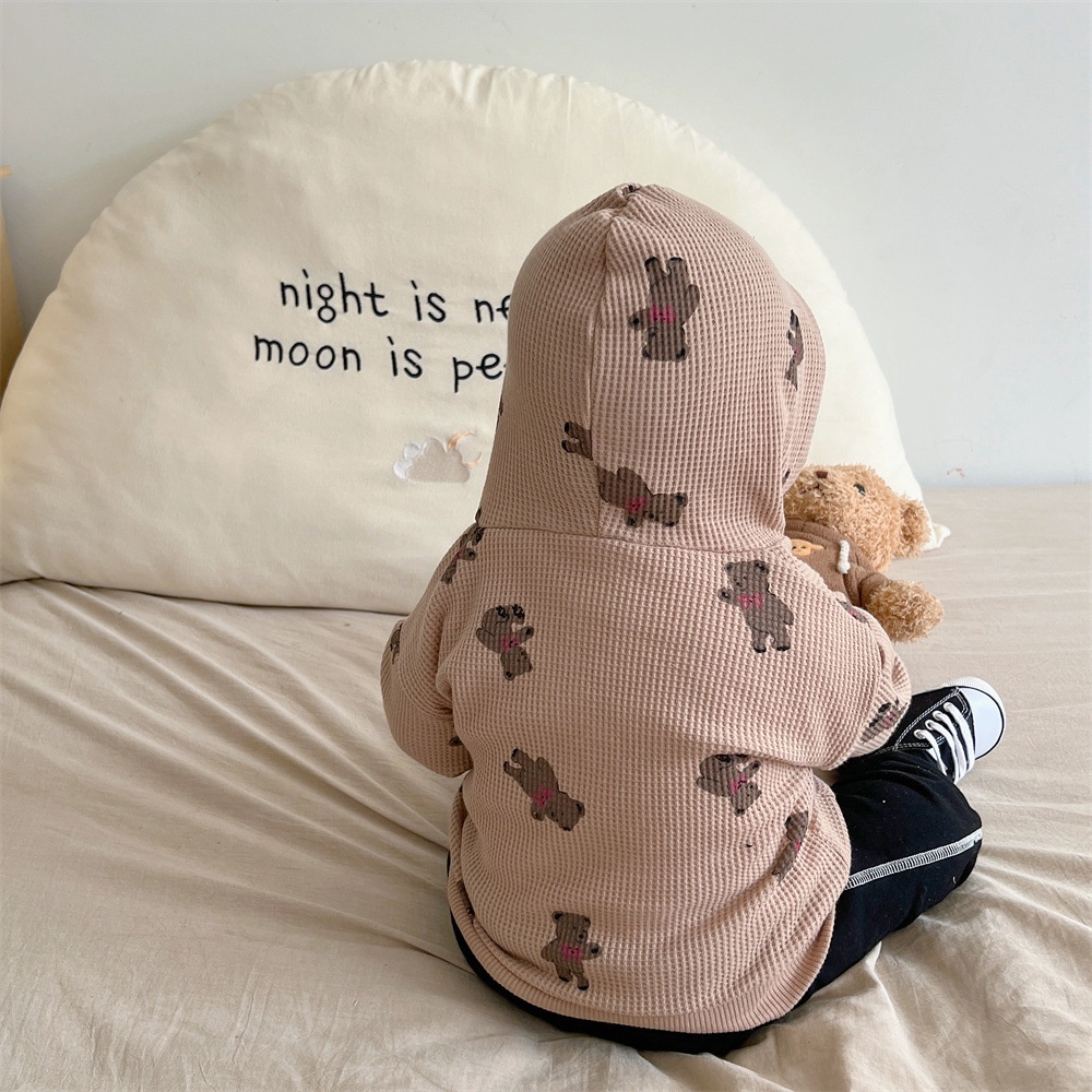 Áo Khoác Cardigan Len Có Khóa Kéo In Hình Bánh Waffle Thời Trang Xuân Thu Cho Bé Trai Và Gái