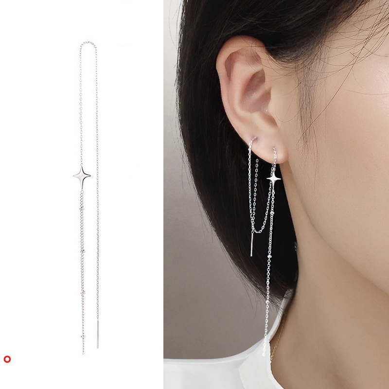 Fashion Simple Tassel Chain Earrings for Women Girl Shiny Metal Piercing