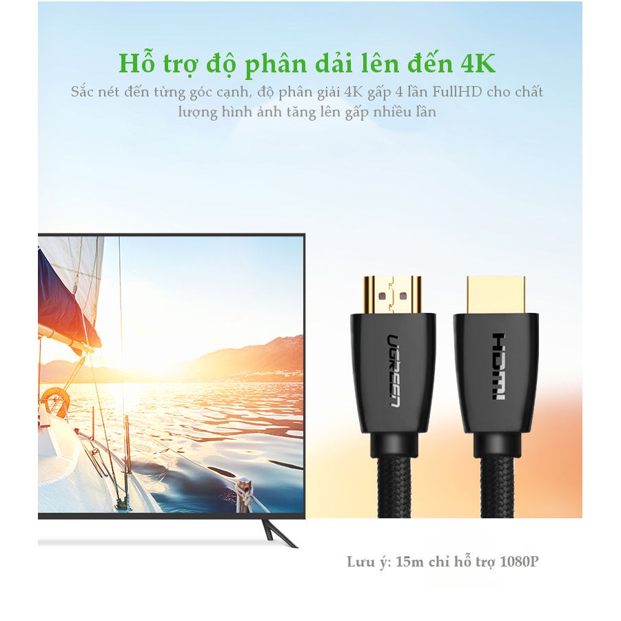 Cáp HDMI 2.0 hỗ trợ 3D, 4K dài từ 10-15m UGREEN HD118