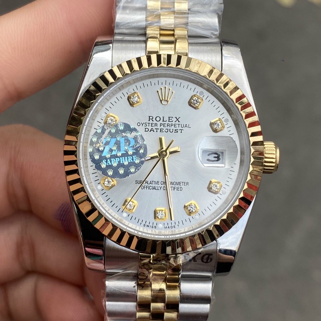 Đồng hồ cơ nam Rolex automatic mặt đính viền đá chống nước