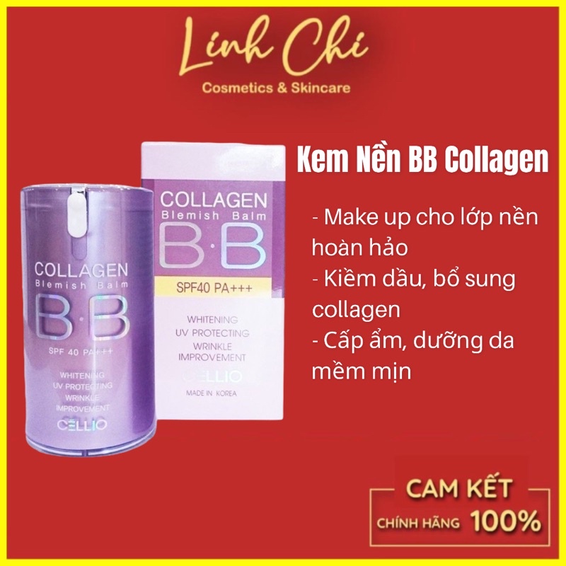 Kem Nền Trang Điểm Chống Nắng BB Cream Collagen Cellio SPF 40 PA++ Hàn Quốc