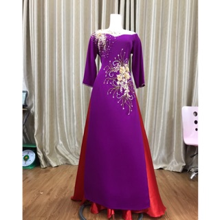 Áo dài tím cẩm💥FREESHIP💥Áo dài tím cẩm phối cổ trong 2 trong 1