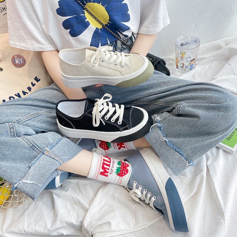(ĐẾ 4CM) Giày sneaker vải canvas gót viền 2 màu tăng chiều cao năng động (G3)
