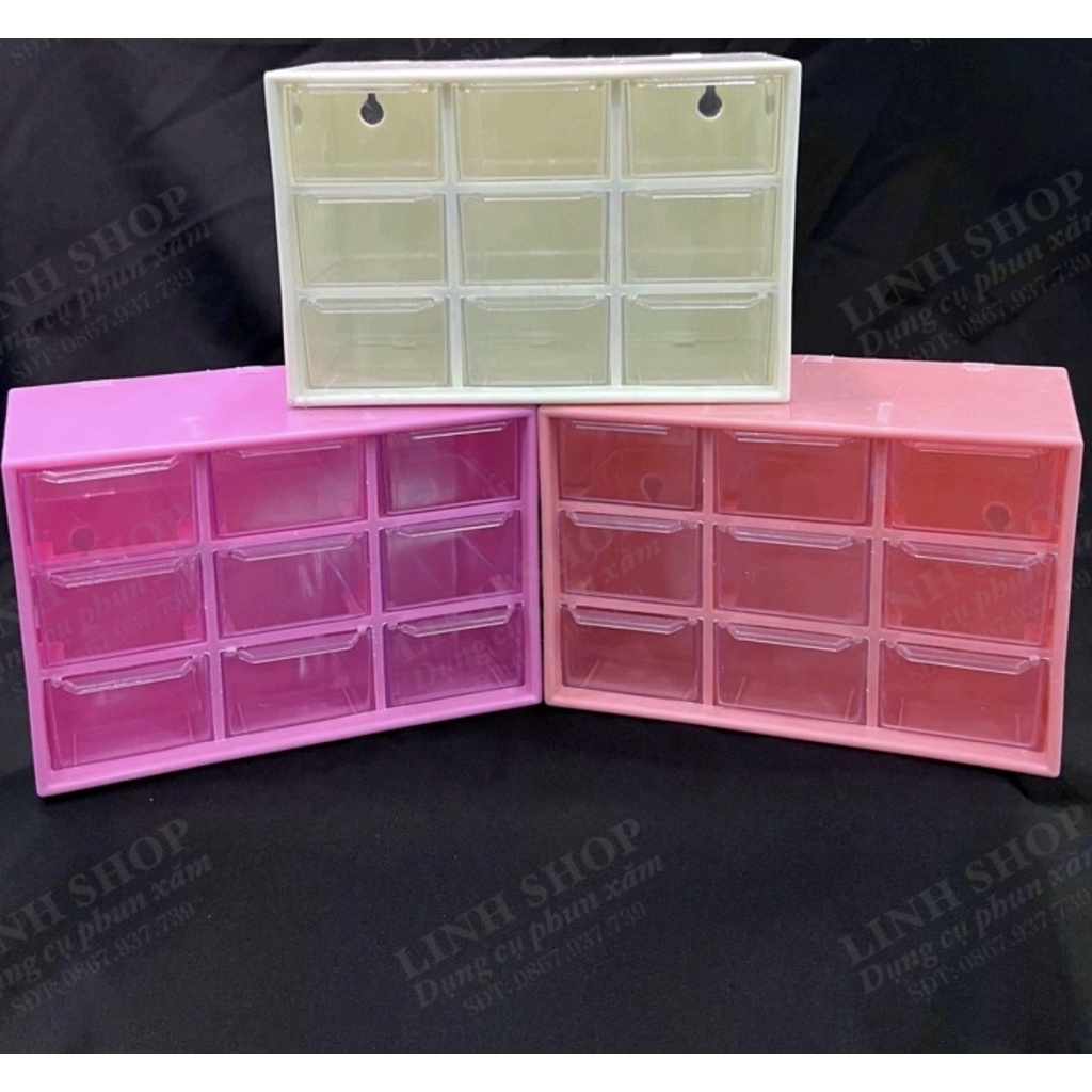 Tủ nhựa mini 9 ngăn, hộp nhựa mini đựng đồ 9 ngăn, tủ 9 ngăn nhỏ mini, hộp đựng đồ phun xăm