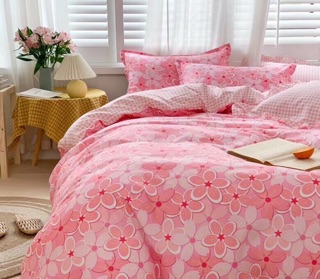 Sét ga gối cotton poly nhập ( Hồng hoa dâm bụt )