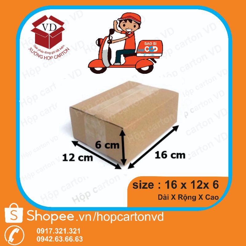 Combo 100 hộp carton đóng hàng 16*12*6