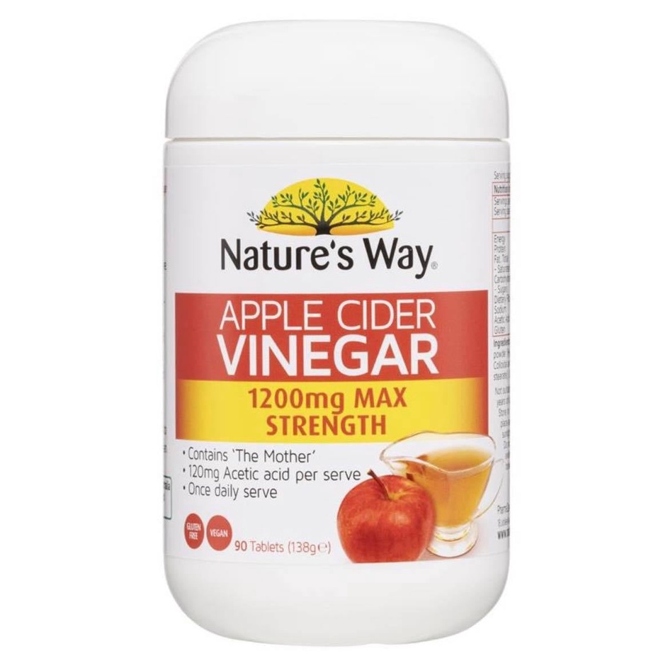 Viên Uống Giấm Táo Hỗ Trợ Giảm Cân Và Thanh Lọc Cơ Thể Nature's Way Apple Cider Vinegar 1200mg 90 Tablets