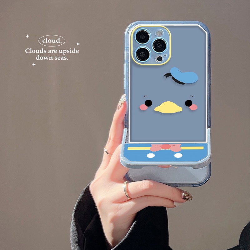 Ốp Điện Thoại Dẻo Trong Suốt Kèm Giá Đỡ Hình Chú Vịt Cho IPhone 13 12 11 Pro MAX XR XS MAX X 7 8 Plus 6 6S SE 2020