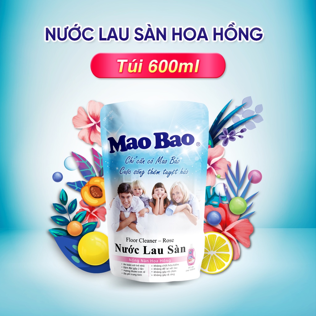 Nước Lau Sàn Mao Bao Hương Hoa Hoa Hồng túi 600ml