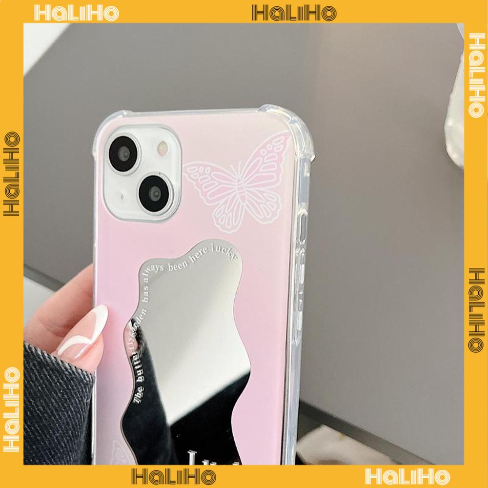 iPhone Case Acrylic HD Mirror Laser Airbag Shockproof Protection Camera Cute Pink Butterfly Compatible For iPhone 11 iPhone 13 Pro Max iPhone 12 Pro Max iPhone 7 Plus iPhone xr