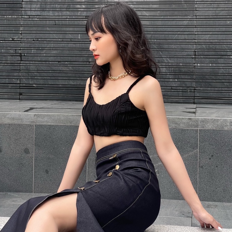 Áo Croptop Hai Dây Gân Nổi - EDINI - A1437