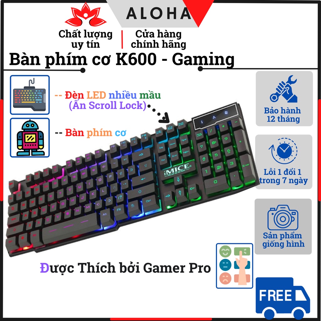 Keyboard – Bộ Bàn Phím Chuyên Game KAW K600, Có đèn LED giả cơ Loại Xịn Chuyên Dụng Siêu Nhạy Dành cho Game Thủ