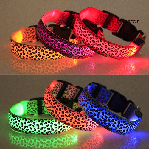 Vòng Cổ Nylon Có Đèn Led Phát Sáng Họa Tiết Da Báo An Toàn Cho Thú Cưng
