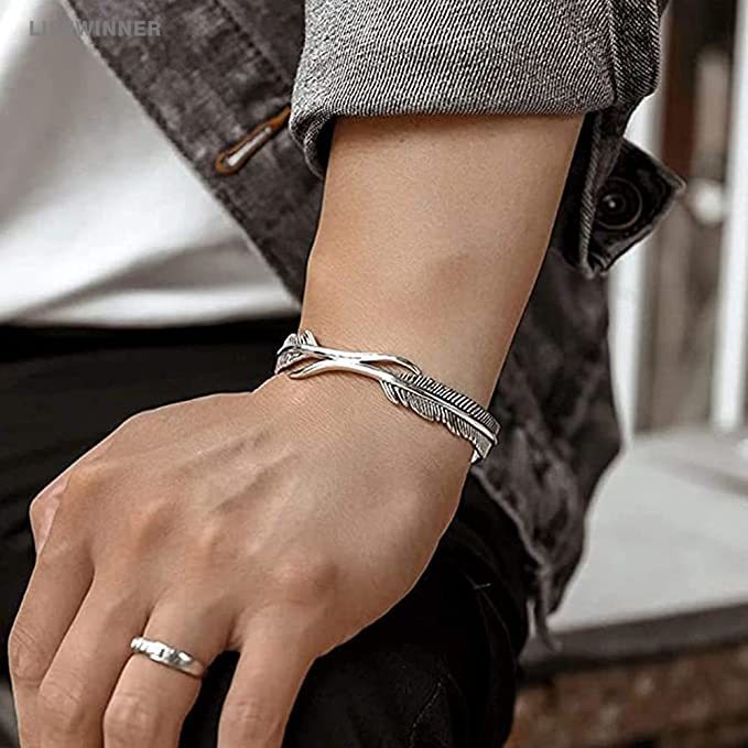 Vòng Đeo Tay Bằng Thép Không Gỉ Khắc Họa Tiết Lông Vũ Tùy Chỉnh Thời Trang Cho Nam Và Nữ