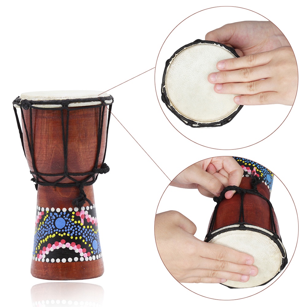 Trống Djembe Bongo Bằng Gỗ 4 Inch Họa Tiết Nhiều Màu Sắc