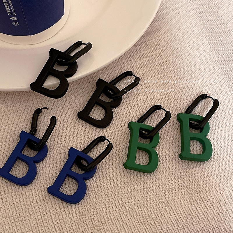 DREJEW Khuyên Tai Hình Chữ B Phong Cách Hàn Quốc Cá Tính Cho Nữ 1