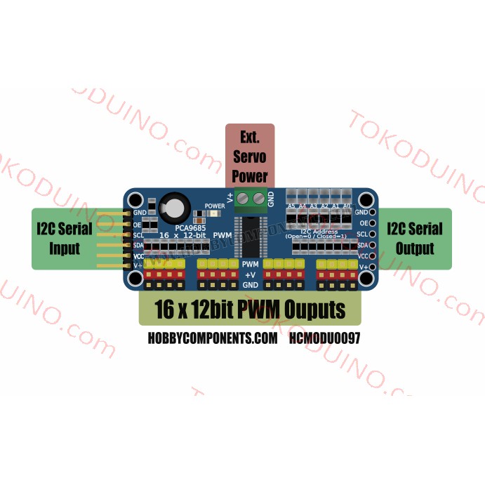 Mô Đun Điều Khiển Động Cơ Servo Pca9685 16 Kênh 12 Bit Pwm