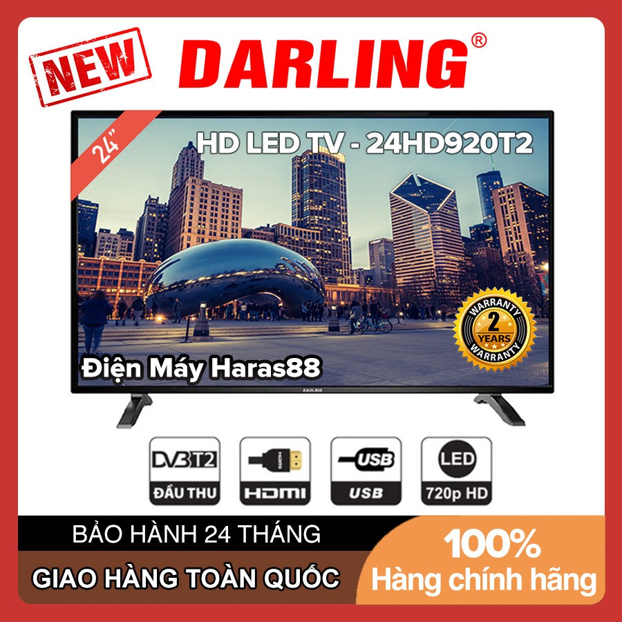 Tivi Led Darling 24 inch HD 24HD920T2 HDMI, VGA, AV, DVB-T2, Tivi Giá Rẻ - Hàng Chính Hãng