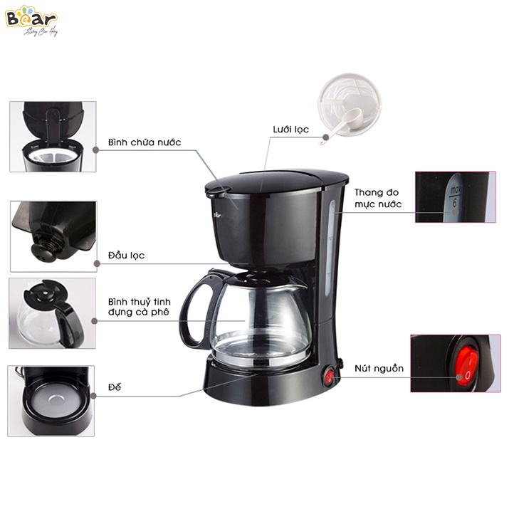 Máy Pha Cafe Mini Bear Đa Năng Công Nghệ Kiểm Soát Giữ Nguyên Hương Vị - CF-B06V2