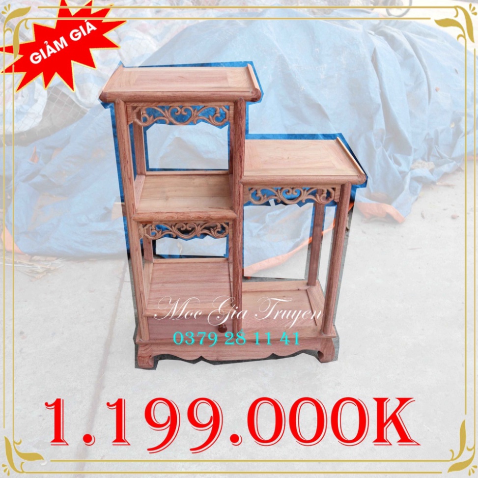 Kệ gỗ trang trí bày đồ nhị cấp bậc gỗ hương đá cao 81cm