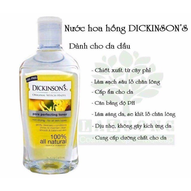 [Có sẵn] Nước Hoa Hồng Se Khít Lỗ Chân Lông Dickinson’s Original Witch Hazel Pore Perfecting Toner 473ml