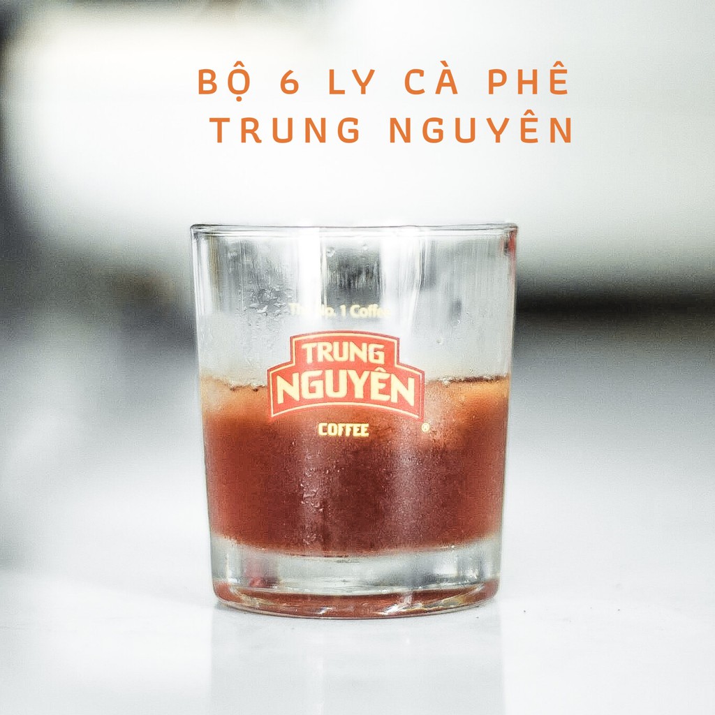 Bộ 6 Ly Thủy Tinh, Cốc Uống Cà Phê Logo Trung Nguyên