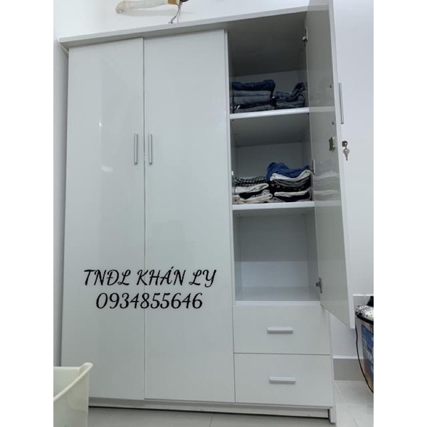Tủ áo người lớn nhựa đài loan 3cánh 2ngăn kéo màu trắng 123x185x50