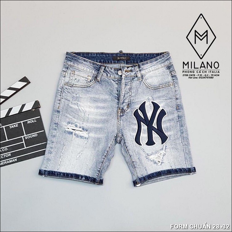 Quần short jean nam rách 2 điểm New York thời thượng cao cấp form chuẩn BB14