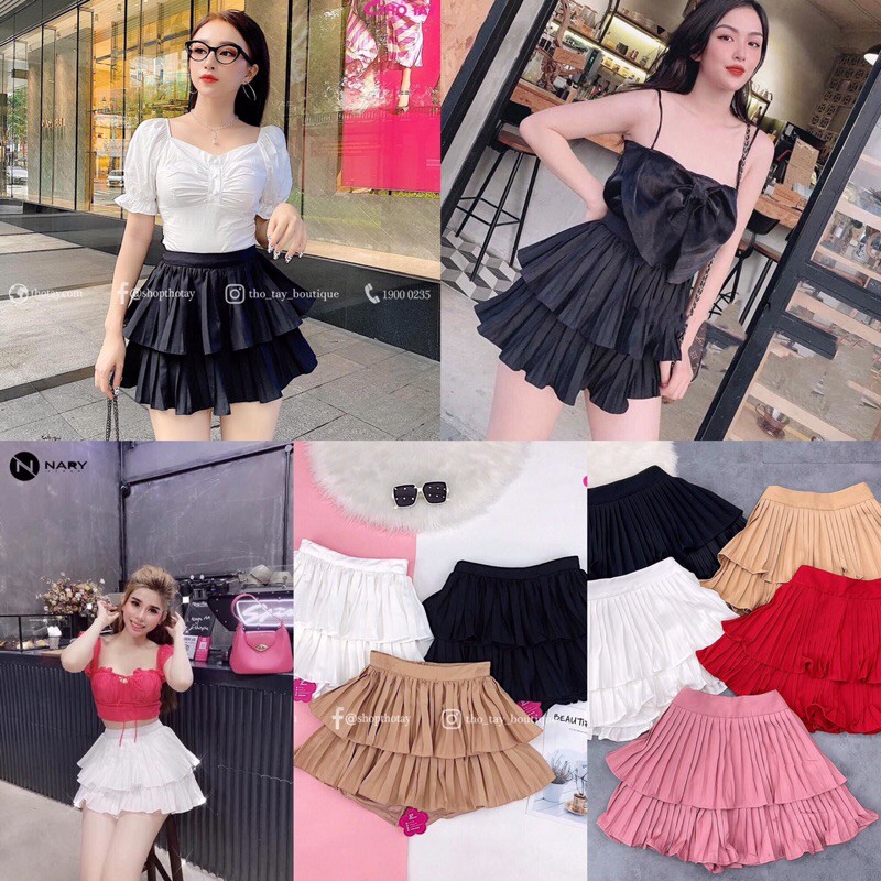 chân váy 2 tầng dập ly xoè