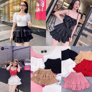 Chân váy 2 tầng dập ly xoè
