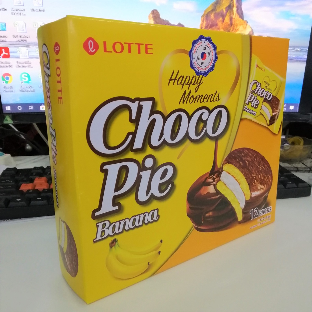 Bánh Lotte Happy Moments Choco Pie Vị Chuối Banana (Hộp 336g)