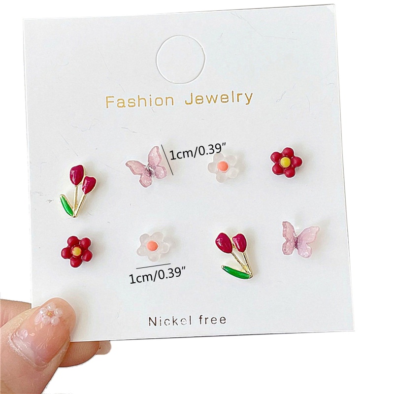 8 Bông Tai Acrylic Hình Hoa Và Bướm Nhiều Màu Sắc Dễ Thương Cho Bạn Gái
