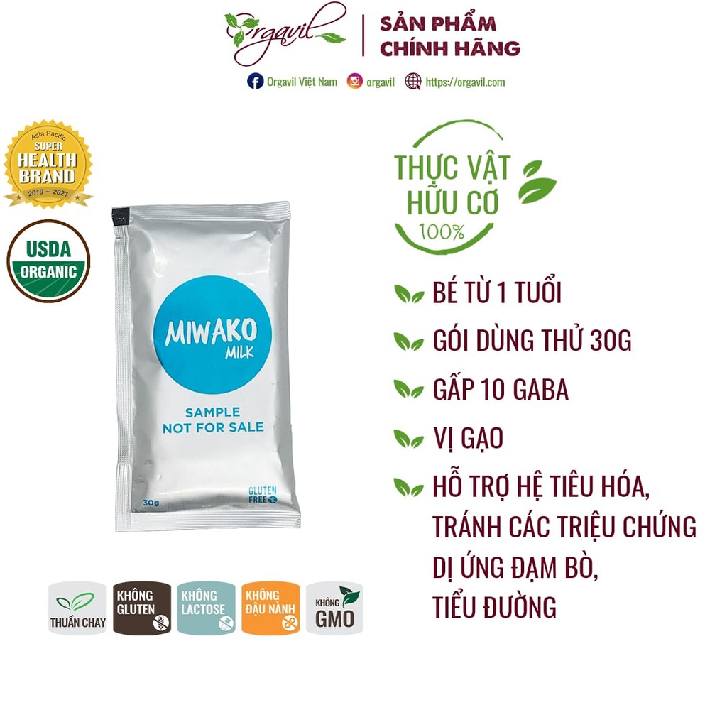 Sữa Hạt Thực Vật Hữu Cơ Miwako Vị Gạo Gói Dùng Thử 30g - Sữa Công Thức Thực Vật Hữu Cơ Miwako Bổ Sung Omega 3 - Orgavil