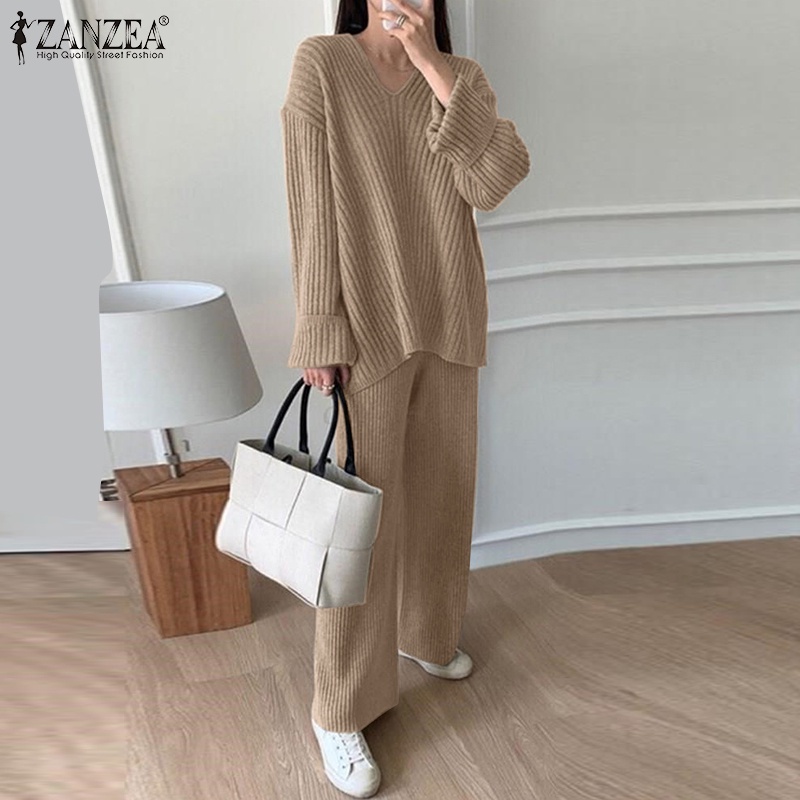 Bộ đồ Zanzea với áo thun cổ tròn và quần dài lưng thun thời trang dành cho nữ