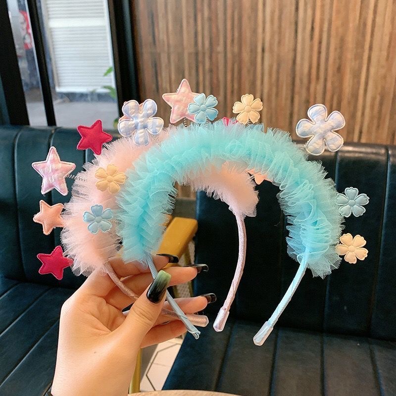 Băng Đô Cài Tóc Phối Ren Ruy Băng Chống Trượt Dễ Thương Cho Bé Gái